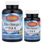 Carlson, Elite Omega-3 с витаминами D и K, натуральный лимон, 90 капсул