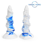 Фантазийный спиралевидный фаллоимитатор-щупальце - 22 см. (Цвет: белый с голубым)