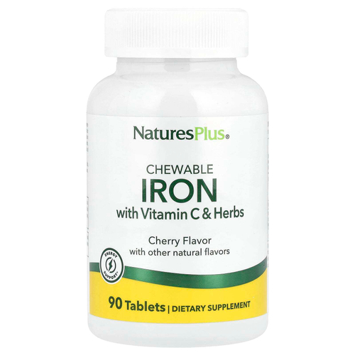 NaturesPlus, железо с витамином C и травами, вишнёвый вкус, 90 жевательных таблеток