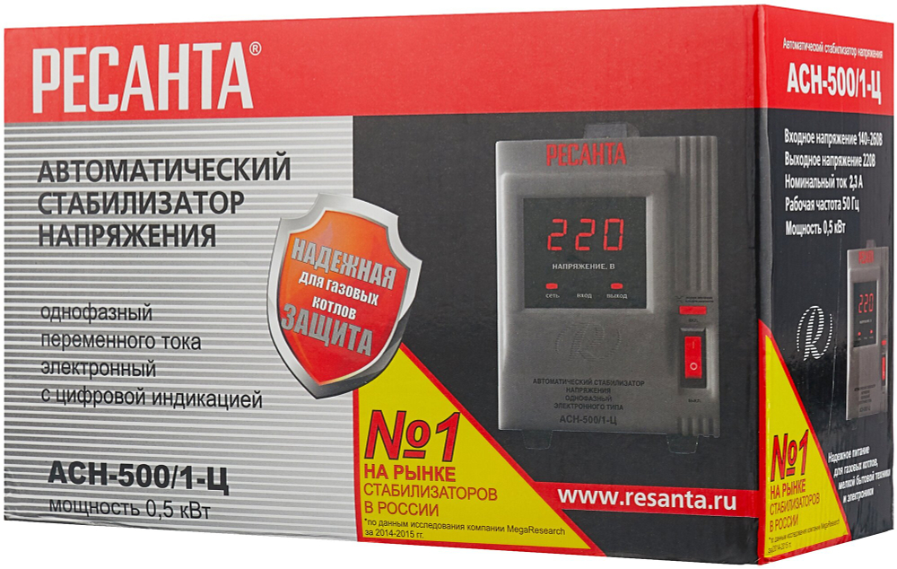 Стабилизатор РЕСАНТА АСН-500/1-Ц однофазный, релейный 220В