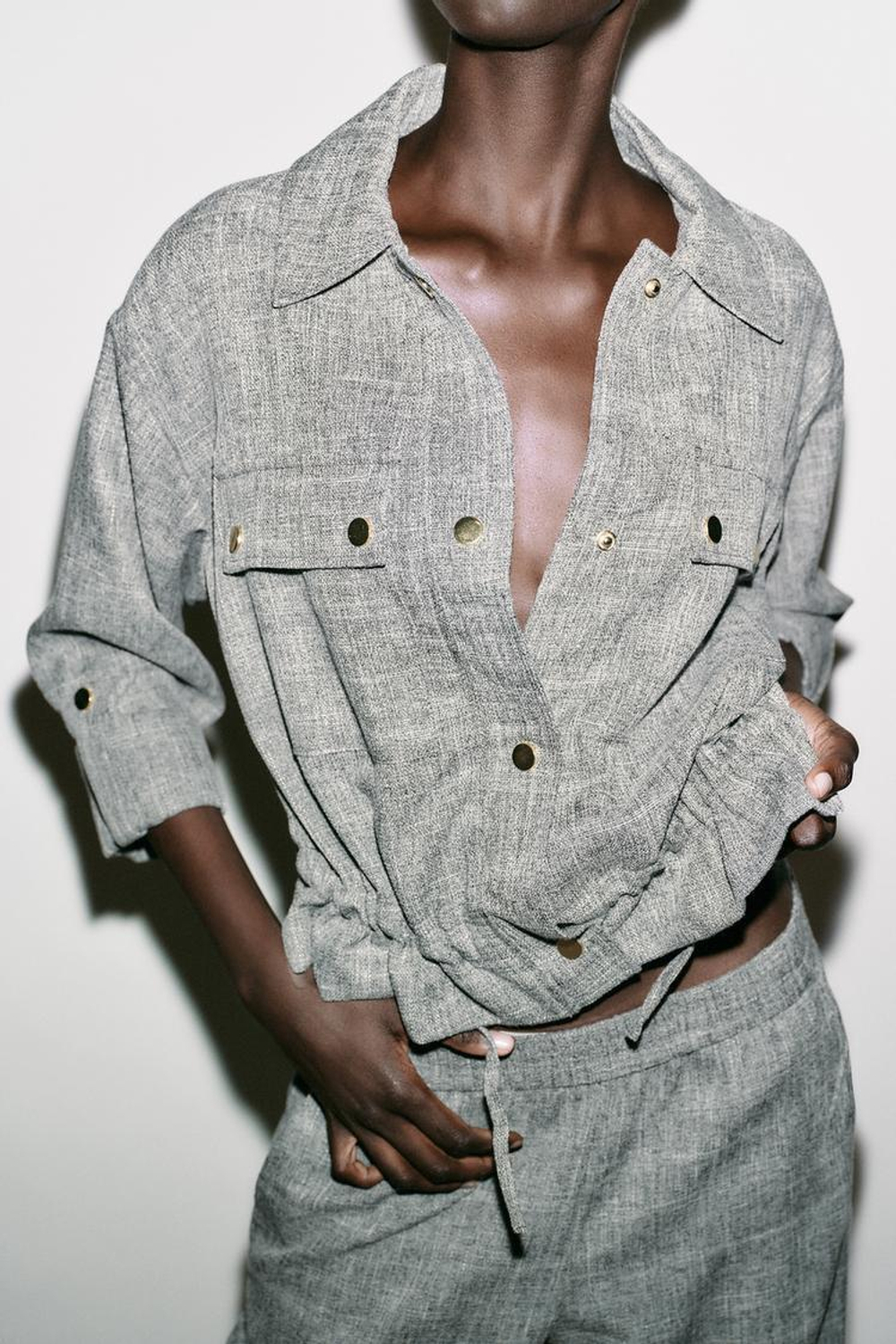 ZARA ПЕСТРАЯ КУРТКА САФАРИ, СЕРЫЙ МЕЛАНЖ