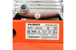 Компрессор Patriot поршневой ременной PTR 100-670, 670 л/мин, 10 бар, 3000 Вт, 100 л, быстросъемный 1/4" + "елочка", 380В¶