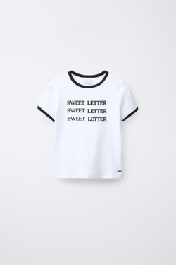 ZARA ФУТБОЛКА С КОНТРАСТНОЙ НАДПИСЬЮ, БЕЛЫЙ