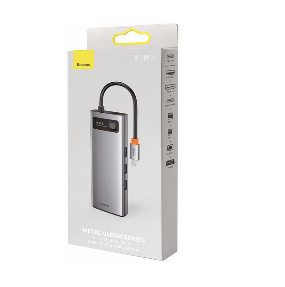 Адаптер Type-C Baseus Metal Gleam (Type-C, 3xUSB3.0, HDMI, SD, TF, RJ45, VGA) (CAHUB-CU0G)