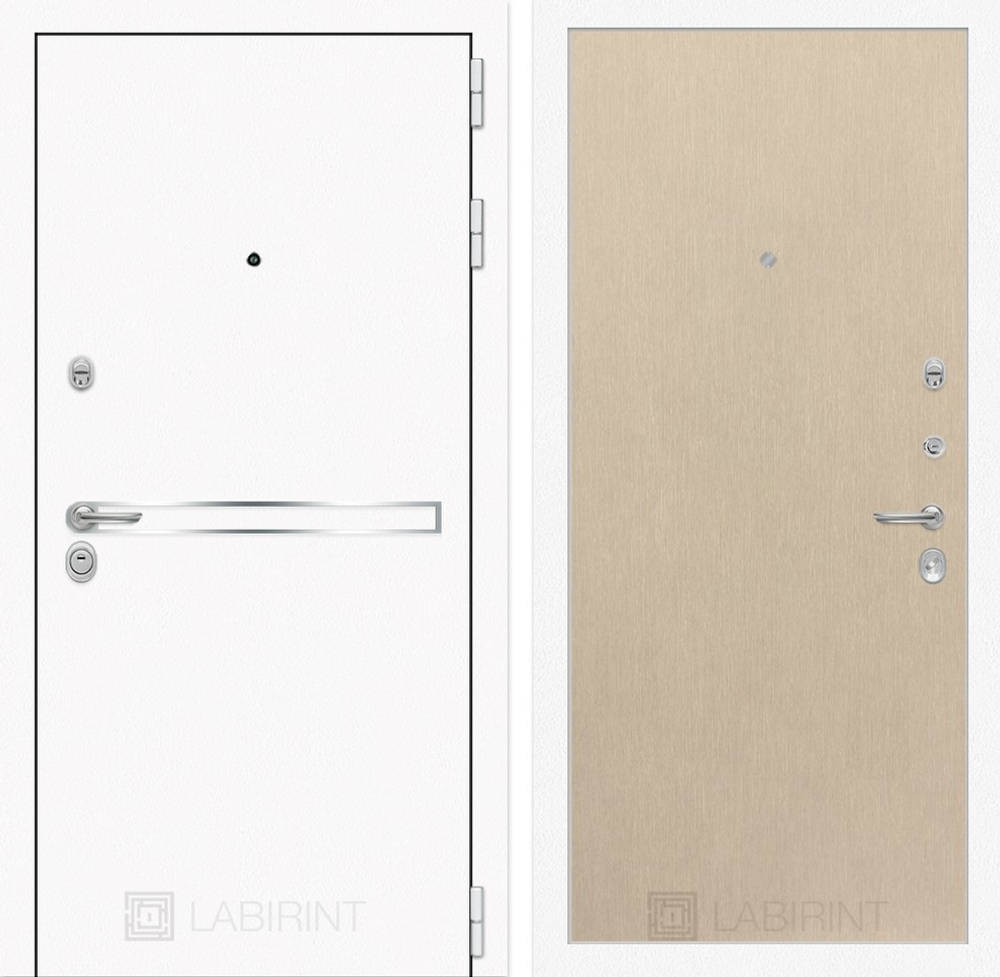 Входная металлическая дверь Лабиринт Лайн Вайт (Line White) 05 Беленый дуб Гладкая 6мм (Белые входные двери)