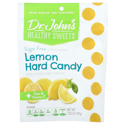 Dr. John's Healthy Sweets, лимонные леденцы, с клетчаткой и витамином C, без сахара, 109 г (3,85 унции)