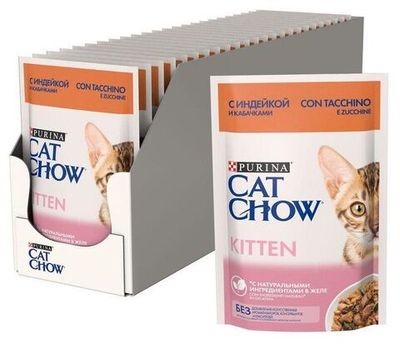 Влажный корм Cat Chow® для котят с индейкой и кабачками в желе, Пауч 85 г
