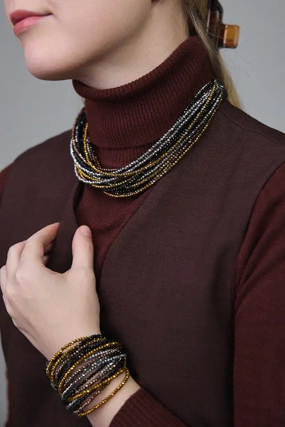 Браслет "Венеция" из венецианского стекла мультиколор:золото,серебро,шоколад,черный