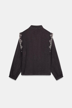 ZARA БЛУЗА С ВЫШИВКОЙ, ТЕМНО-БАКЛАЖАНОВЫЙ