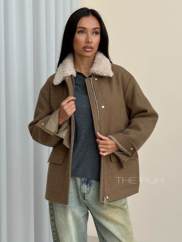 Куртка с меховым воротником в цвете хаки