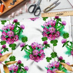 Ткань сатин клевер на белом