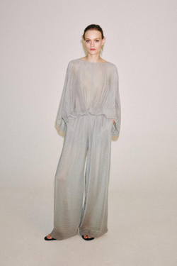 ZARA ПОЛУПРОЗРАЧНЫЕ БРЮКИ ПАЛАЦЦО, МЯГКИЙ СЕРЫЙ