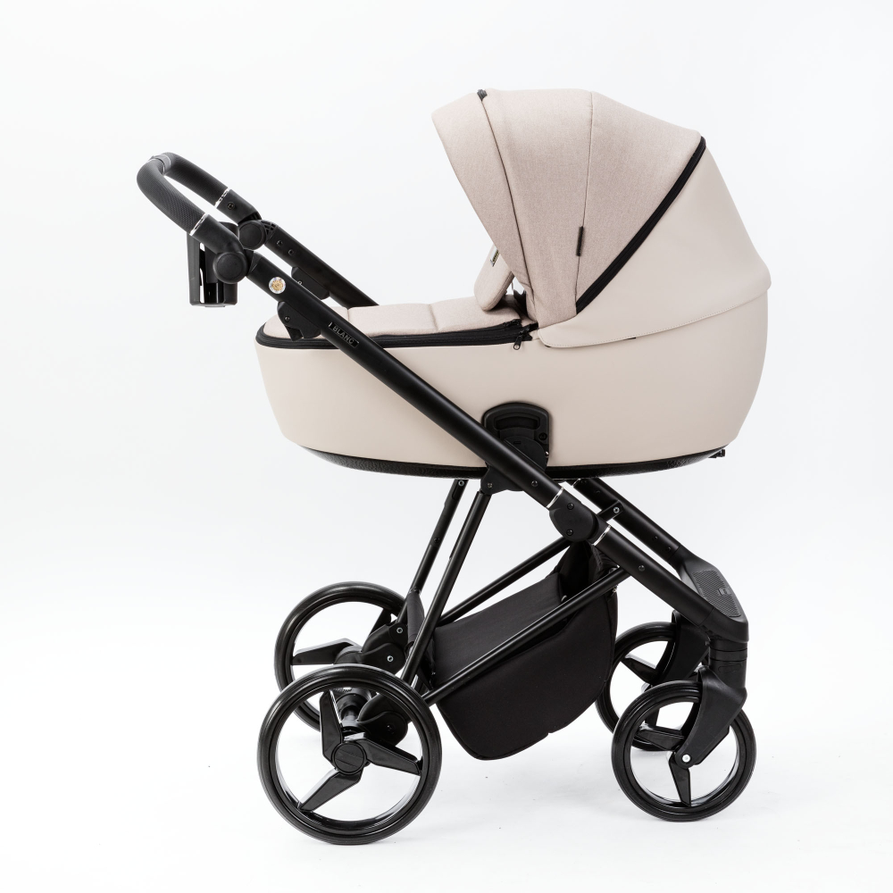 Детская универсальная коляска Adamex Blanc 2 в 1 LUX PS-18 Светло-бежевый, светло-бежевая экокожа