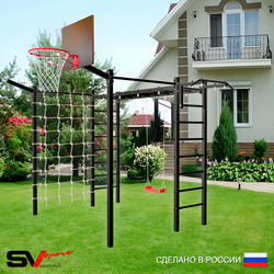 Уличная шведская стенка Sv Sport рукоход с комплектом турник прямой 2шт У5137К (Турник/"Лодочка"/Щит баскет/Кронш бокс/Сетка)