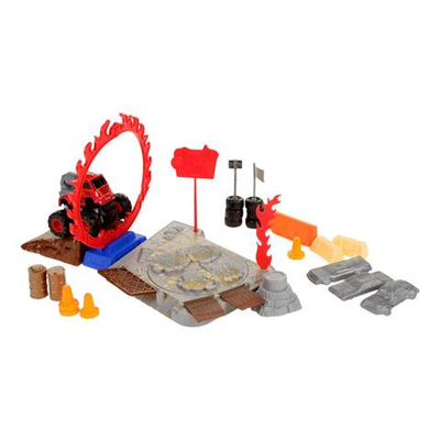 Набор вращающаяся катапульта, грузовик–бигфут миксер, 4 ведущих колеса, 9 см, 26 аксессуаров, красн