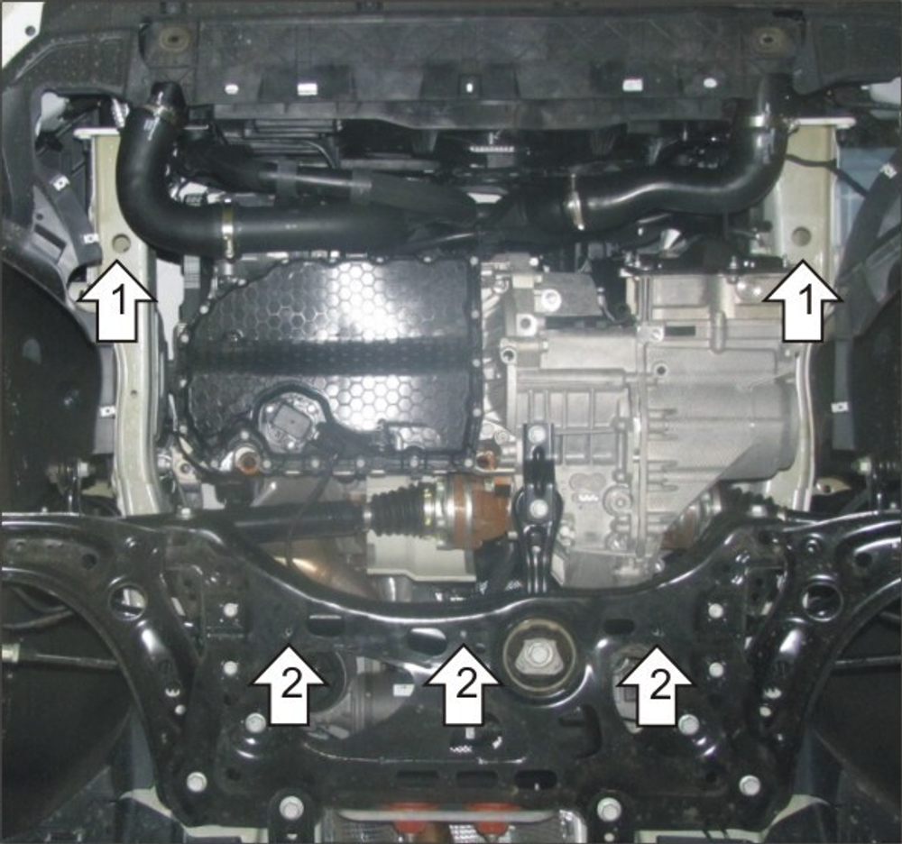 Защита картера Двигателя, КПП. 5 мм, Алюминий. для Volkswagen Golf VII 2012-2019, Skoda Superb 2015-н.в., Skoda Octavia III 2013-2020, SEAT Leon 2012-2015 MOTODOR.32302