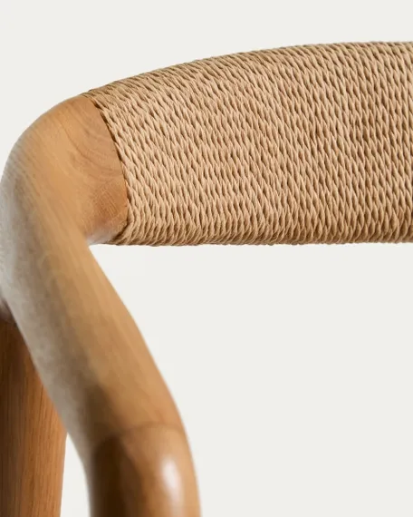 Уличный полубарный стул Derile из массива дуба в натуральной отделке и бежевой веревки