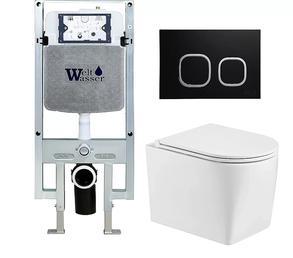 Унитаз с инсталляцией WeltWasser AMBERG 497 ST + NESENBACH 004 GL-WT + AMBERG RD-BL