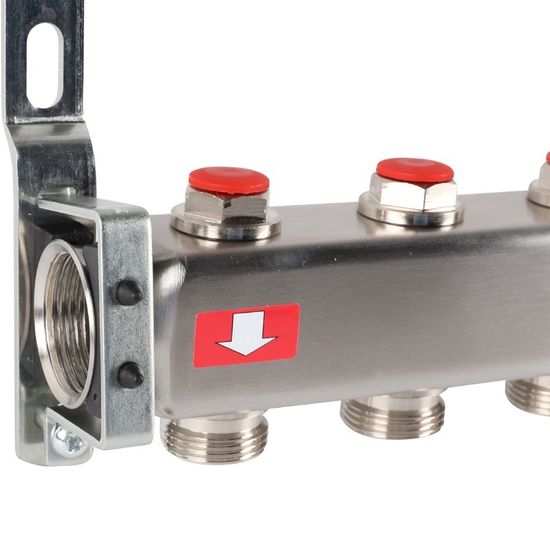Коллектор Rommer 1"x3/4" на 8 контуров с запорными клапанами (нерж. сталь) RMS-3200-000008