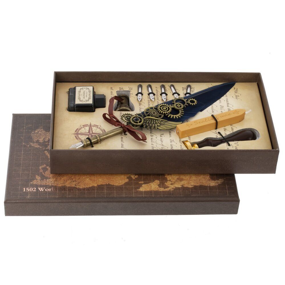 GAEM Набор подарочный: ручка перьевая, 5 наконечников, чернильница, воск, печать, держатель, L26 W15 H4 с