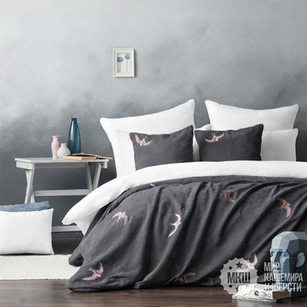 Покрывало на кровать с вышивкой ЛИБЕРТТ (арт. BL02-264-01) - серое