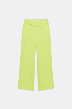 ZARA ШИРОКИЕ БРЮКИ С ВЫСОКОЙ ПОСАДКОЙ И КЛАПАНОМ, ЗЕЛЕНЫЙ