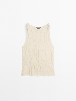 Massimo Dutti Топ из жатой ткани с горловиной халтер, дымчатый