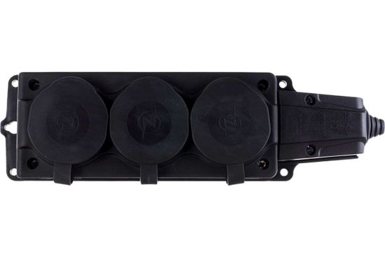 Колодка каучук с крышкой  3 гн с/з черная IP65 16 А