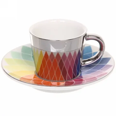 Кофейная пара (зеркальная кружка 90мл+блюдце) анаморфный дизайн «Радуга»