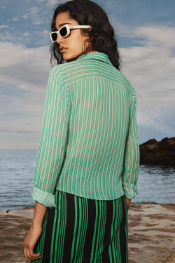 ZARA ПРЯМАЯ ЮБКА В ПОЛОСКУ LIMITED EDITION, ЧЕРНЫЙ/ЗЕЛЕНЫЙ