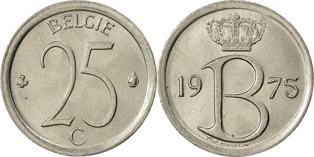 Бельгия 25 сантимов, 1964 - 1975 BELGIE XF