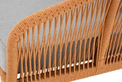 "Канны" диван 2-местный плетеный из роупа, каркас алюминий светло-серый (RAL7035) муар, роуп оранжевый меланж круглый, ткань светло-серая