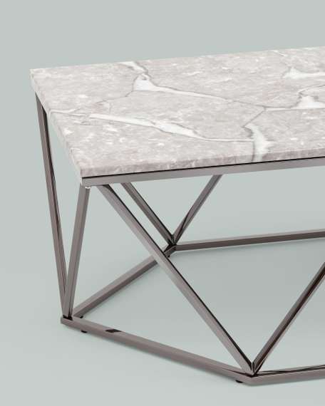 Журнальный столик Авалон 122*66 серый мрамор сталь темный хром