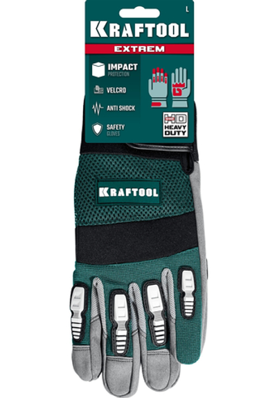 KRAFTOOL EXTREM, L, для тяжелых мех. Работ, антивибрационные, с резиновыми накладками, профессиональные комбинированные перчатки (11287-L)