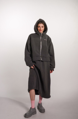 Худи на молнии укороченная из плюшевой ткани, графит