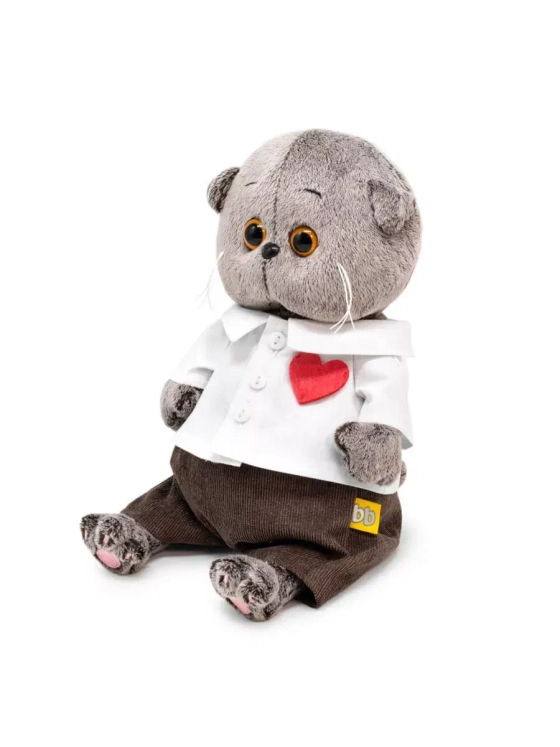 Мягкая игрушка Кот Басик в рубашке с сердечком 20 см BB-129