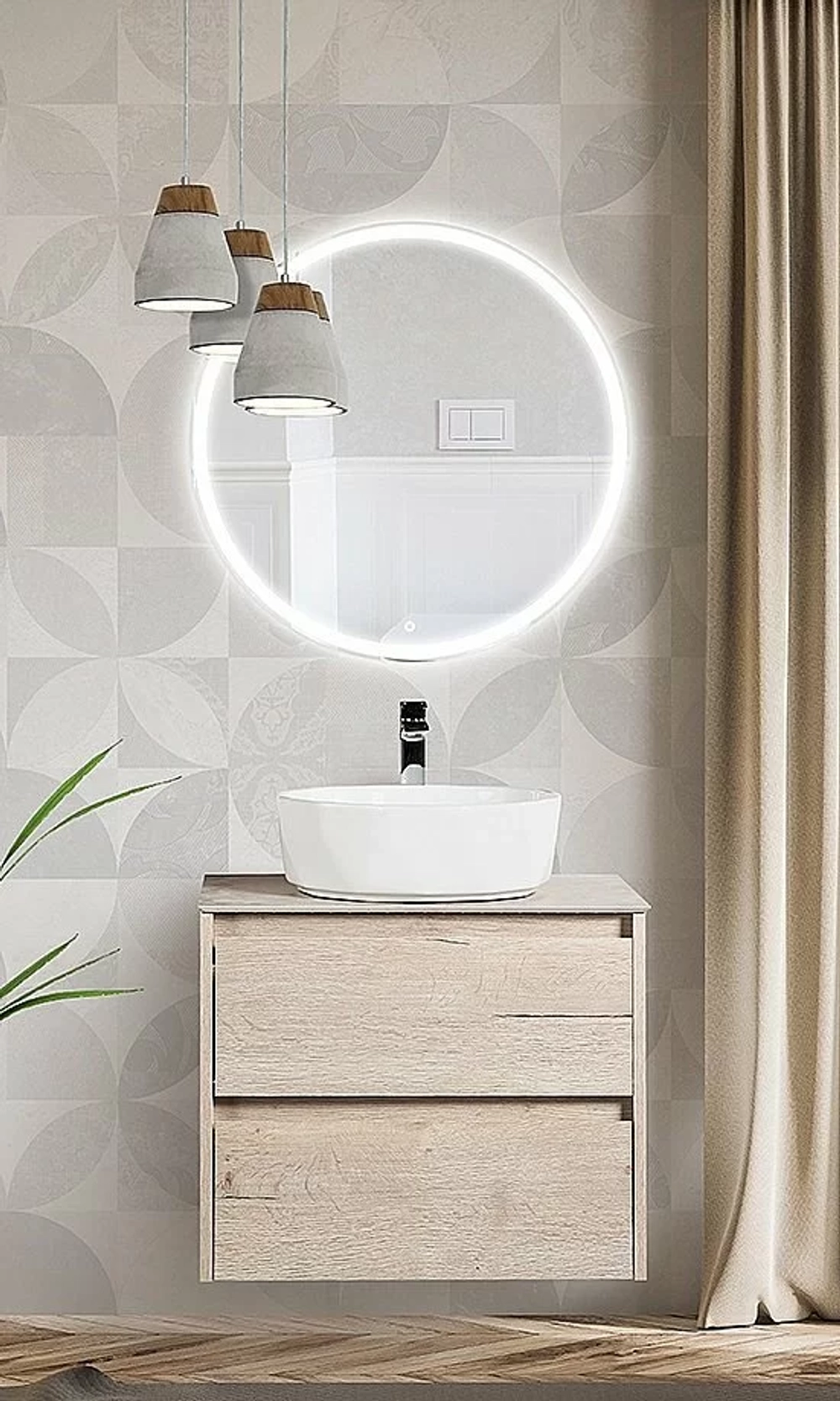 Тумба с раковиной и столешницей BelBagno KRAFT 60 Rovere Galifax Bianco