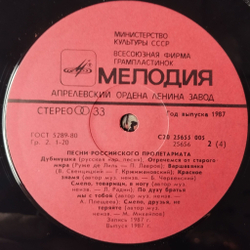 Винтажная виниловая пластинка LP Сборник Песни Российского Пролетариата (СССР 1987)