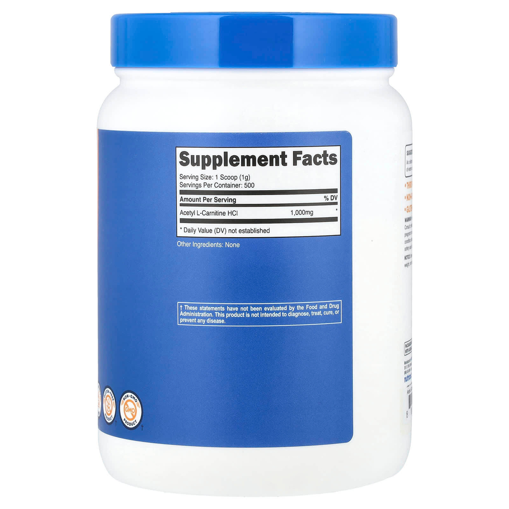 Nutricost, ацетил-L-карнитин, без добавок, 500 г (1,1 фунта)