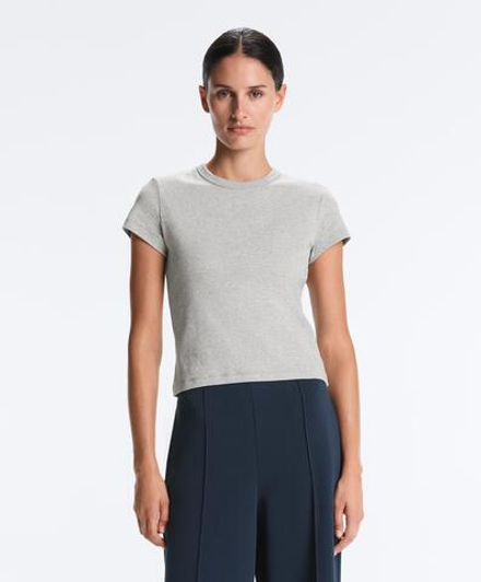 Oysho Футболка Rib Fit из смесового хлопка, серый меланж