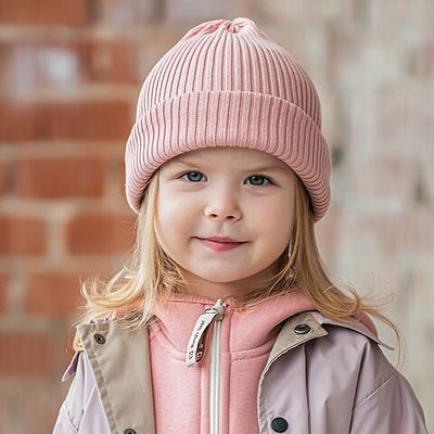 Double turn-up cotton hat - Dusty Rose