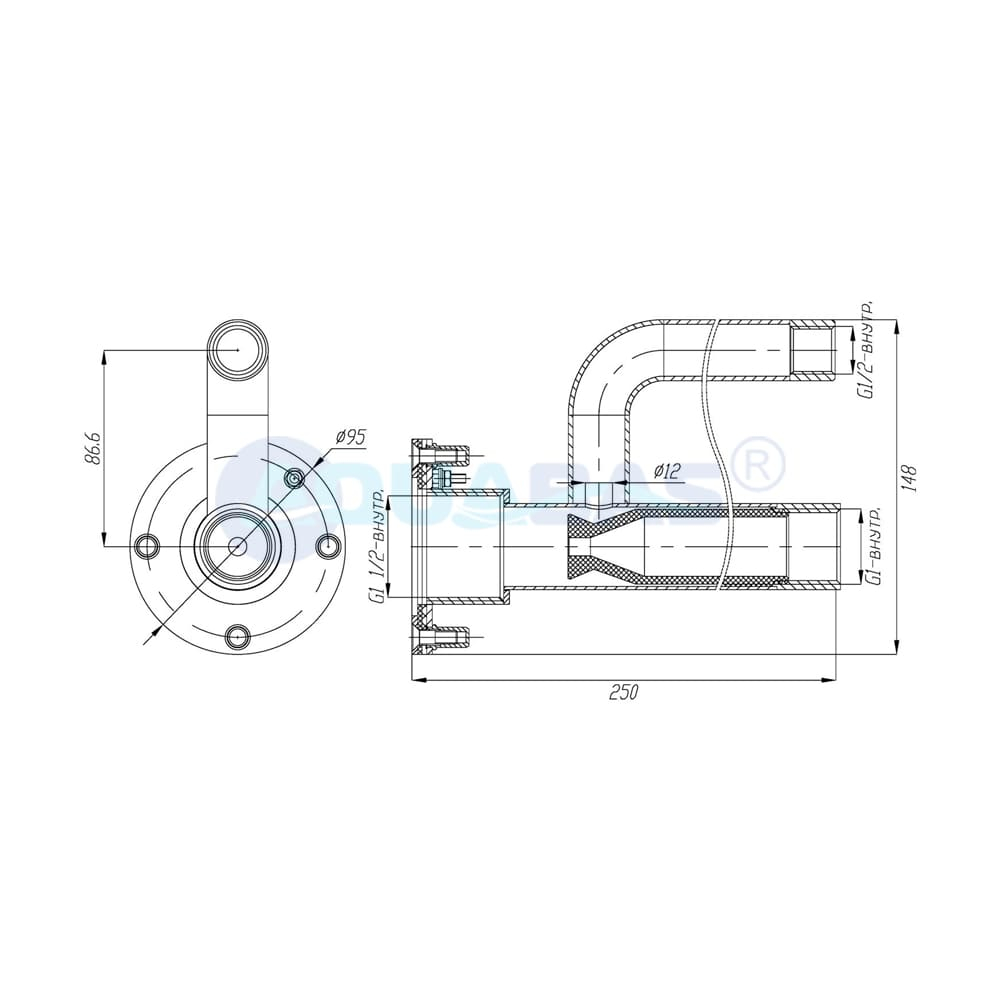 ФГ.07/1 Форсунка гидромассажная 7-12 м3/ч G 1" (внутр.) закладная деталь AISI-316 (Лицевая панель ФП.091.8/1 приобретается отдельно!)