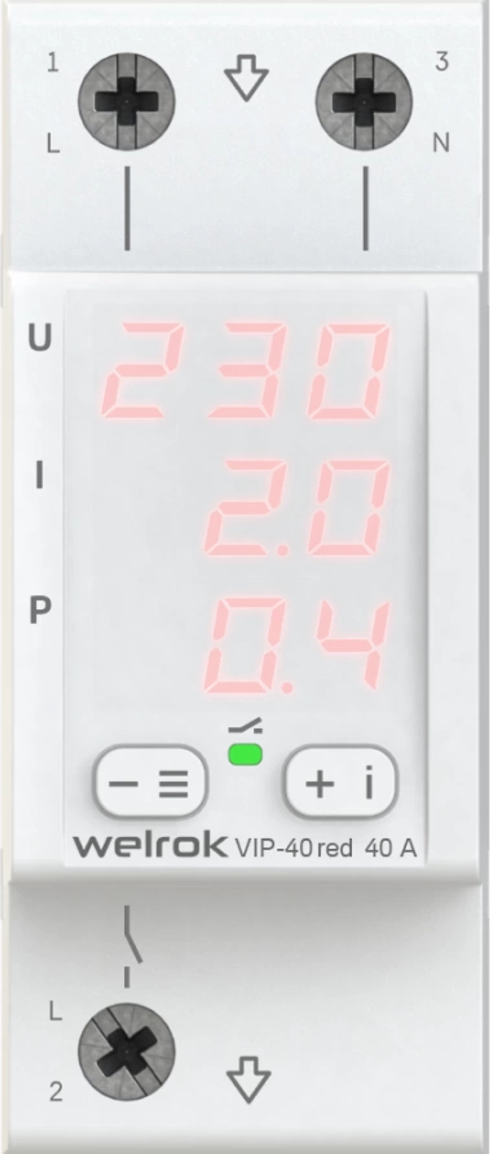 Реле напряжения с контролем тока Welrok VIP-40 red