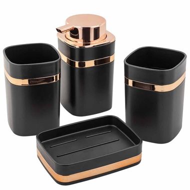 Набор для ванной комнаты 4пр. (мыльница, дозатор для мыла, подставка для зубных щеток, подставка для косметических аксессуаров) La and Te beaute LT-BSP-3BK