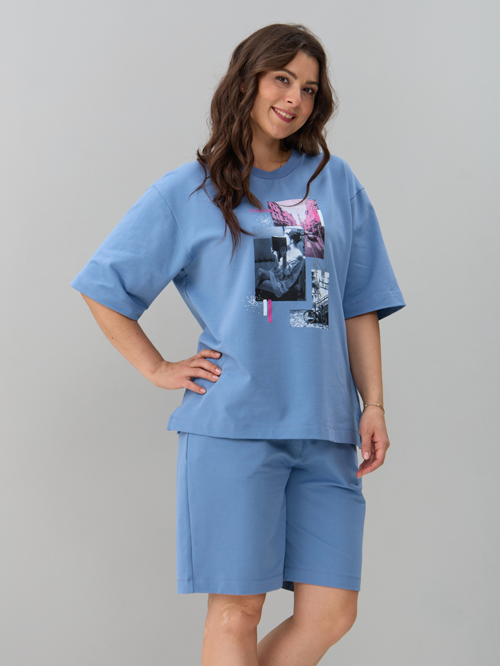 Костюм с шортами КНф-101П/голубой