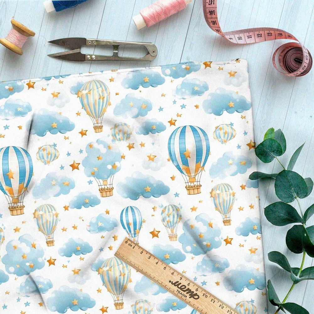 Ткань премиум сатин воздушные шары в облаках