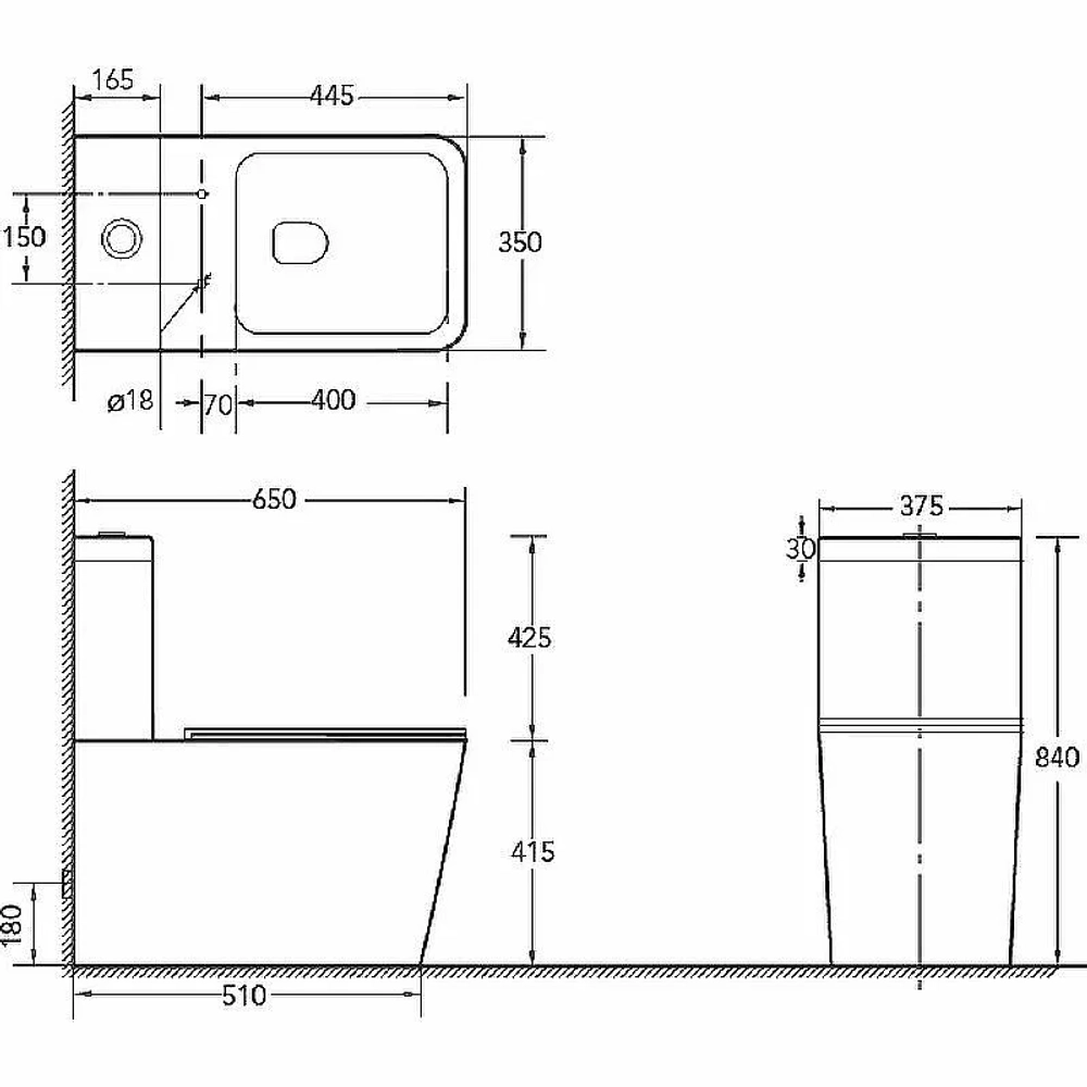 Унитаз напольный SantiLine SL-5017MB безободковый, с бачком, с крышкой микролифт, черный матовый