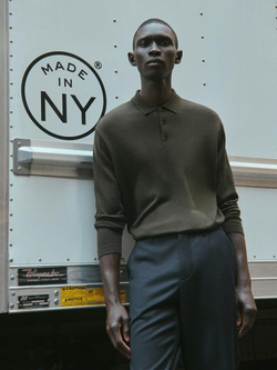 Massimo Dutti Поло комфортного кроя с длинными рукавами, темно-зеленый