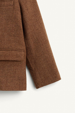 ZARA БЛЕЙЗЕР ИЗ СМЕСОВОЙ ШЕРСТИ, КОРИЧНЕВЫЙ