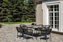 "Малага" обеденная группа на 6 персон со стульями "Марсель", каркас темно-серый, роуп темно-серый